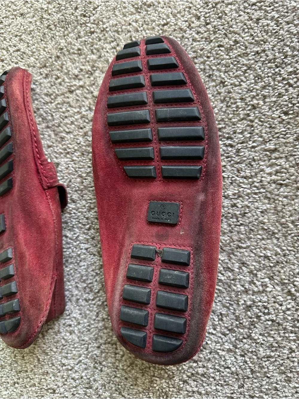 Gucci Horsebit Burgundy Suede Slip-On Loafers Mens 9G EU 43 Model 194312